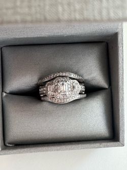 14k white gold engagement ring with two matching bands
