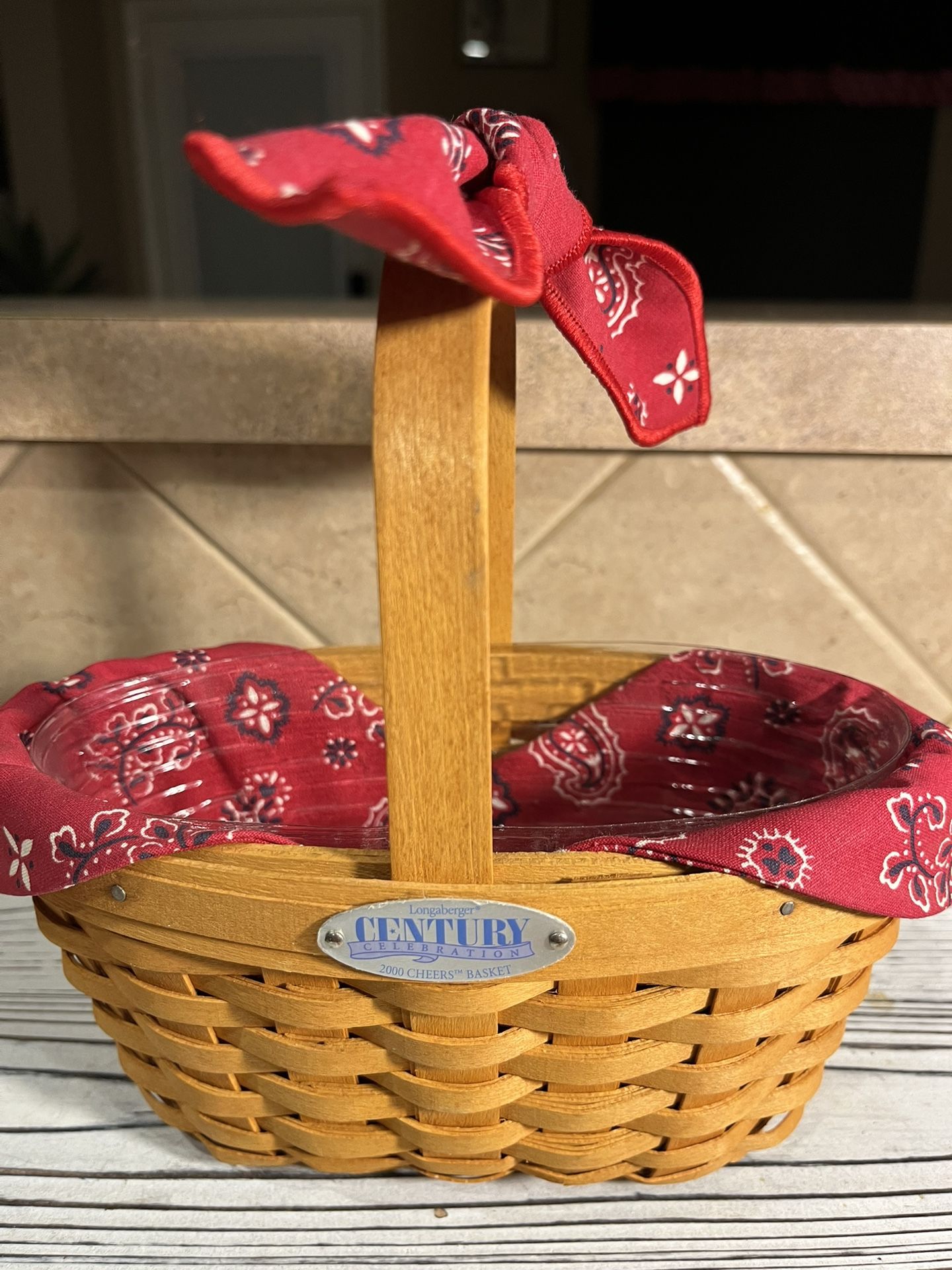 Vintage 2000 Longaberger “2000 Century Celebration” Basket w/Cloth & Plastic Liner