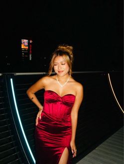 Red Velvet Strapless Corset Midi Dress
