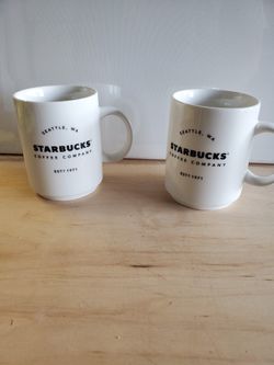 2018 Starbucks Company Seattle, WA Est 1971 Coffee Mugs 14oz White Cups Set Of 2