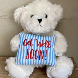  "Get Well Soon" Plush Teddy Bear w/ Striped Pillow Stuffed Animal Gift 9.25"