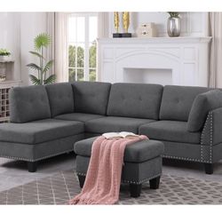 New Tufted Stud L Shaped Sectional. Free Delivery 🚚 