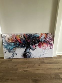 29x59 Girl Canvas / Colorful Abstract Wall Art - Brand New