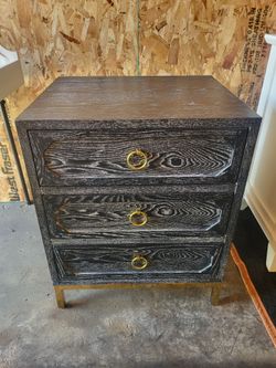 Cerused Black 3-Drawer Nightstand with Gold Hardware