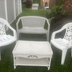 Wicker Table Resin Chairs And Bench