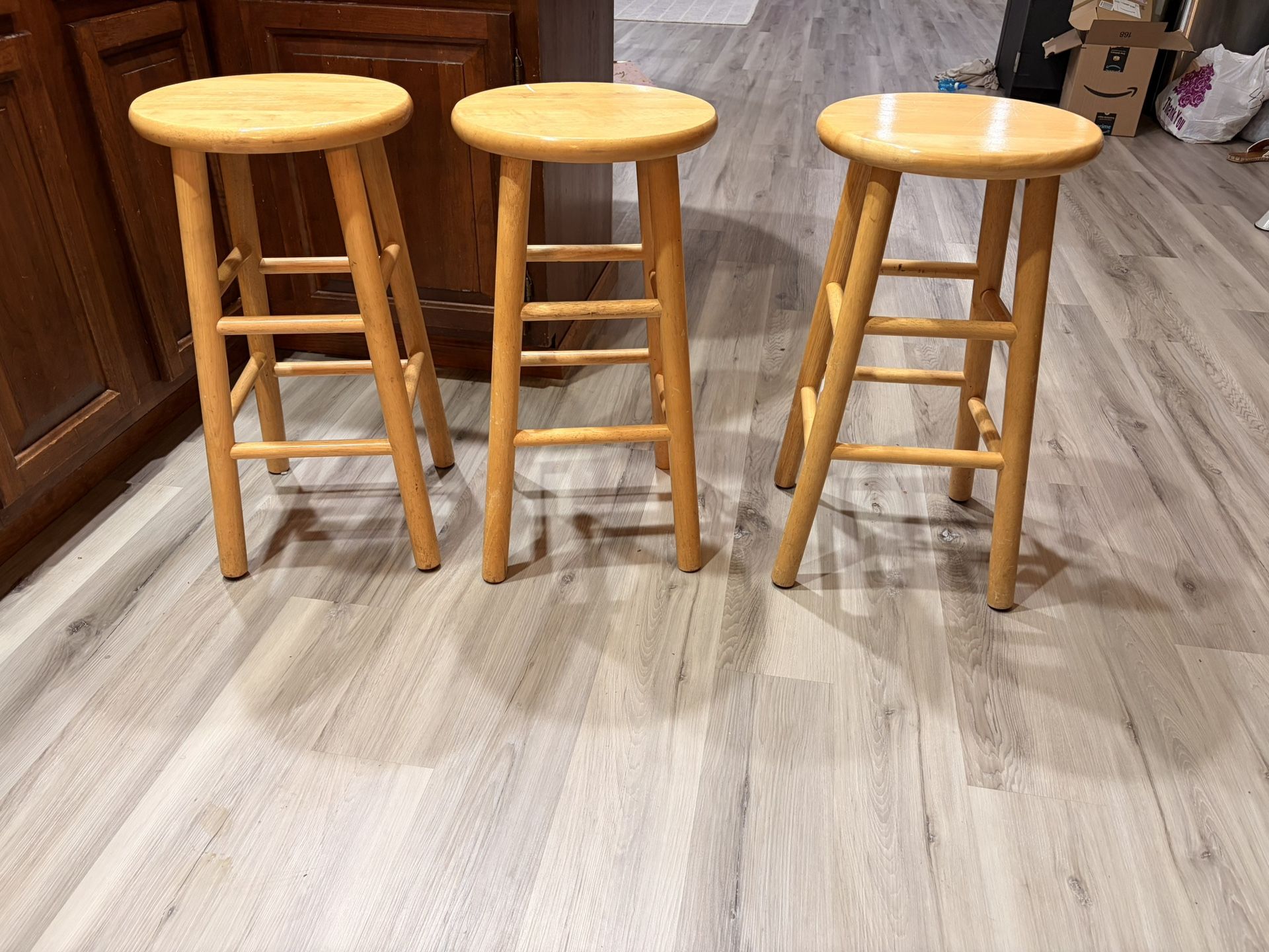 3 Wooden Bar Stools