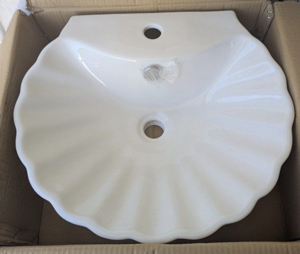 New White Shell Bathroom Sink Counter Mount