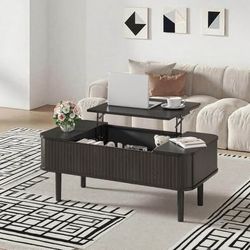 Free 🎁 With Purchase New Black Coffee Table Lift Top, Fluted Coffee Table with Storage Metal Legs