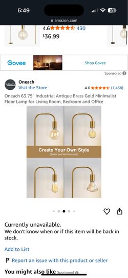 NEW Oneach Floor Lamp Lighting Fixture Brass Gold