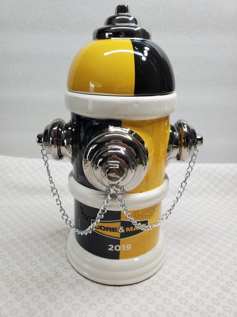 Core & Main 2019 Fire Hydrant Cookie Jar Ceramic Black & Yellow
