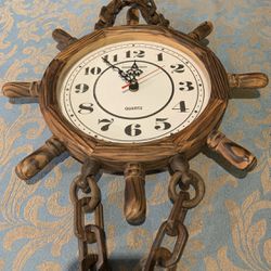 Firm Price Only - Rustic wood carved Marine themed decorative wall clock H36/14xW14xD2 inch Lbs1.4