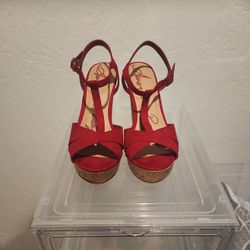 American Rag Cork Heel Red  Suede Size 8 
