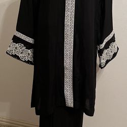 Women's NEW Pakistani CoOrd black matching tunic shirt top kamiz with palazzos M