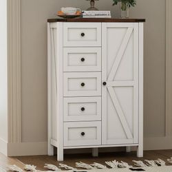  5-Drawer Dresser with Door & Storage Shelves, Wood Chest of Drawers Cabinet, White(I(contact info removed)54A1)#2