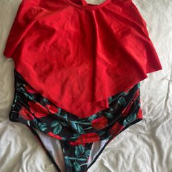 Women’s Rose Print 2-Piece Bathing Suit Large