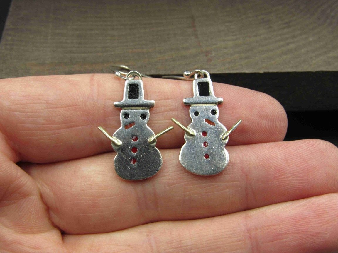 Sterling Silver Odd Snowman Dangle Earrings Vintage Wedding Engagement Anniversary Beautiful Everyday Minimalist Cute Sexy