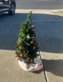 3 foot Christmas tree. With lights and decorations