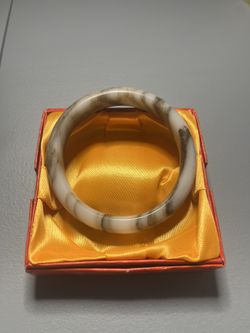 Brown & White Jade Bangle Bracelet 