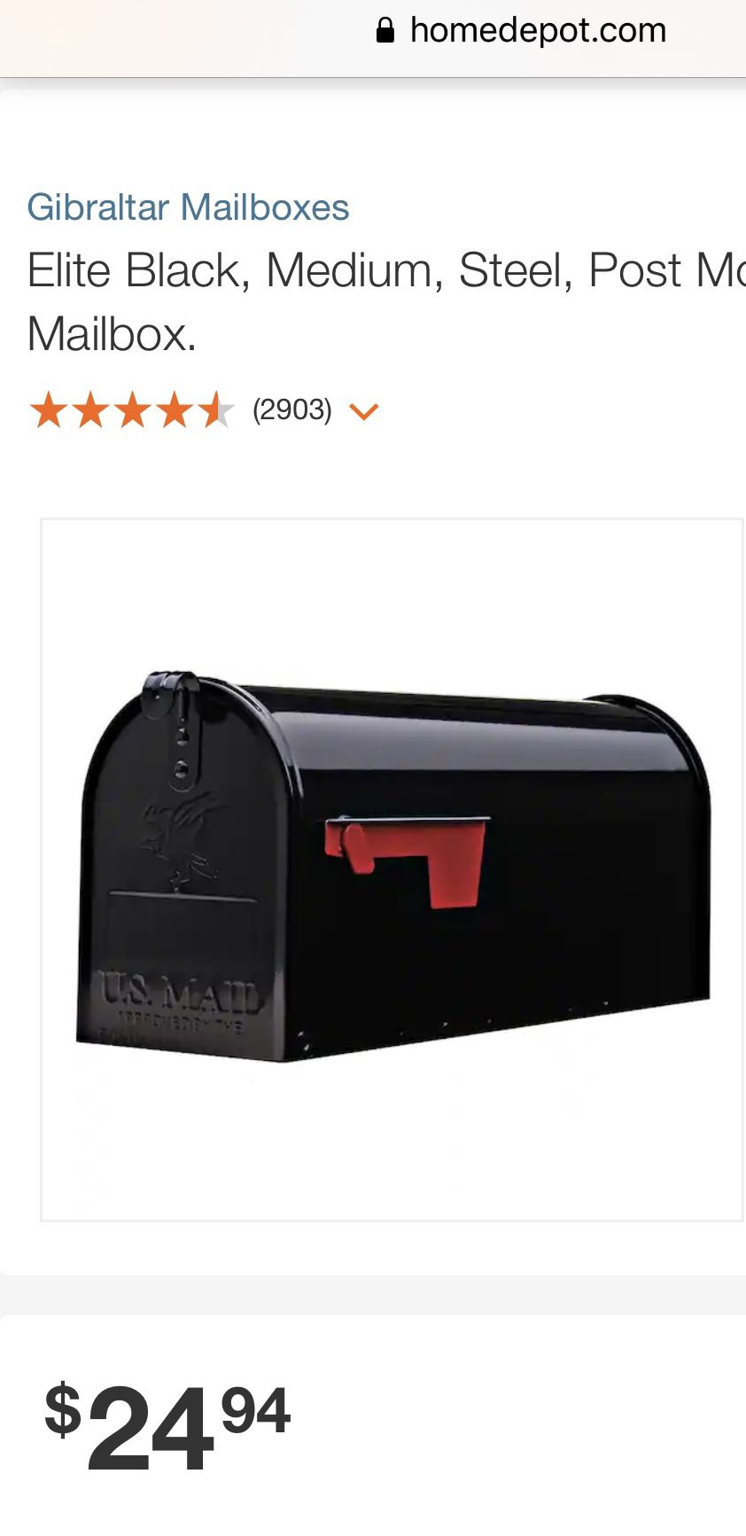 Black Steel MÉDIUM Mailbox 