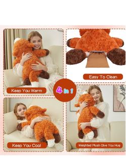 GILFWM Weighted Stuffed Animals Fox Plush Heatable and Coolable 26" 5Lbs Weighted Plush With Microwavable Heating Pad,Removable Soft Washable Cute Plu