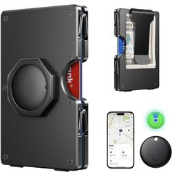 BIIGELL Wallet for Men - Air Tags Metal Wallet Work with Apple Find My(iOS Only), Mens Wallet with Removable Money Clip, RFID Blocking Credit Card Hol