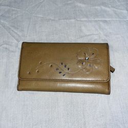 Crazy horse Brown Leather Floral Embroidered Continental Wallet y2k