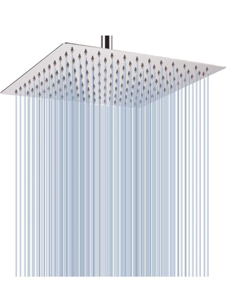 Stainless Steel Square Rainfall Shower Head - Modern Design, Silicone Nozzles, G1/2 Thread (8"x8")
