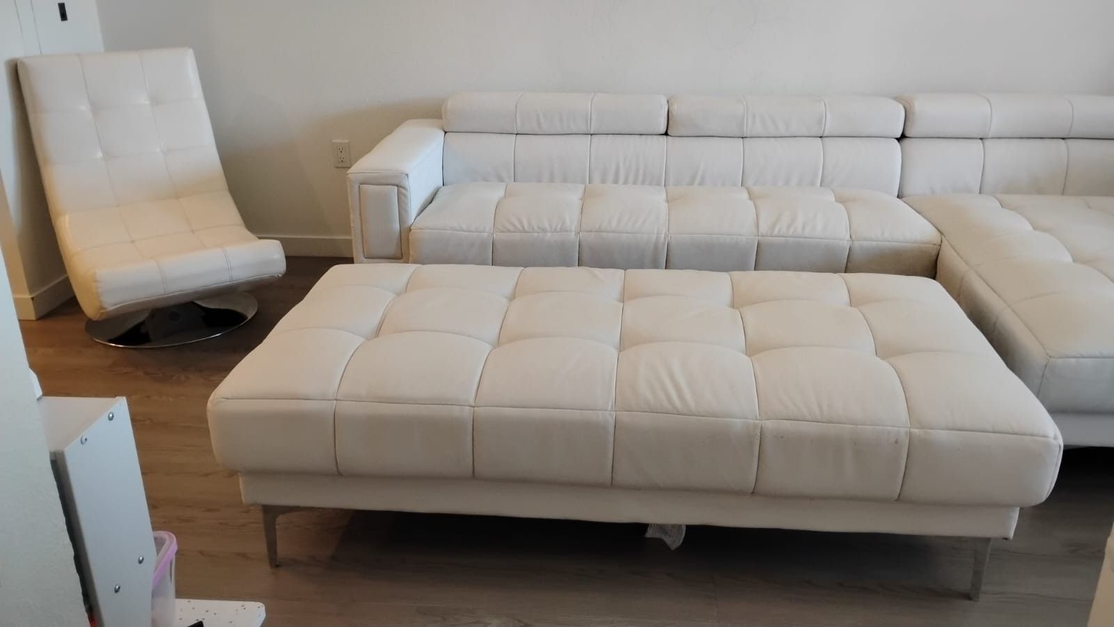 Foux Leather Couch and Ottoman.