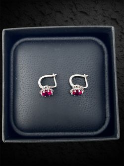 Red ruby lab-grown diamond in 14k white gold earrings