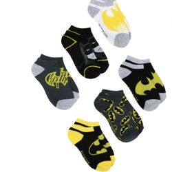 Batman Boys Socks, 6-Pack, No Show Style, Sizes S (4.5-8.5).   (AR)