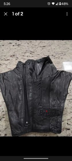 Leather Neck Warmer Size Medium With Zipper And Fleece Lining 