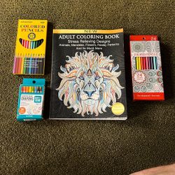 Adult Coloring Book Crayons And Colored Pencils 