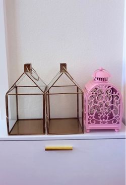 Decorative Glass & Metal Candle Lantern Set – 3 Pieces