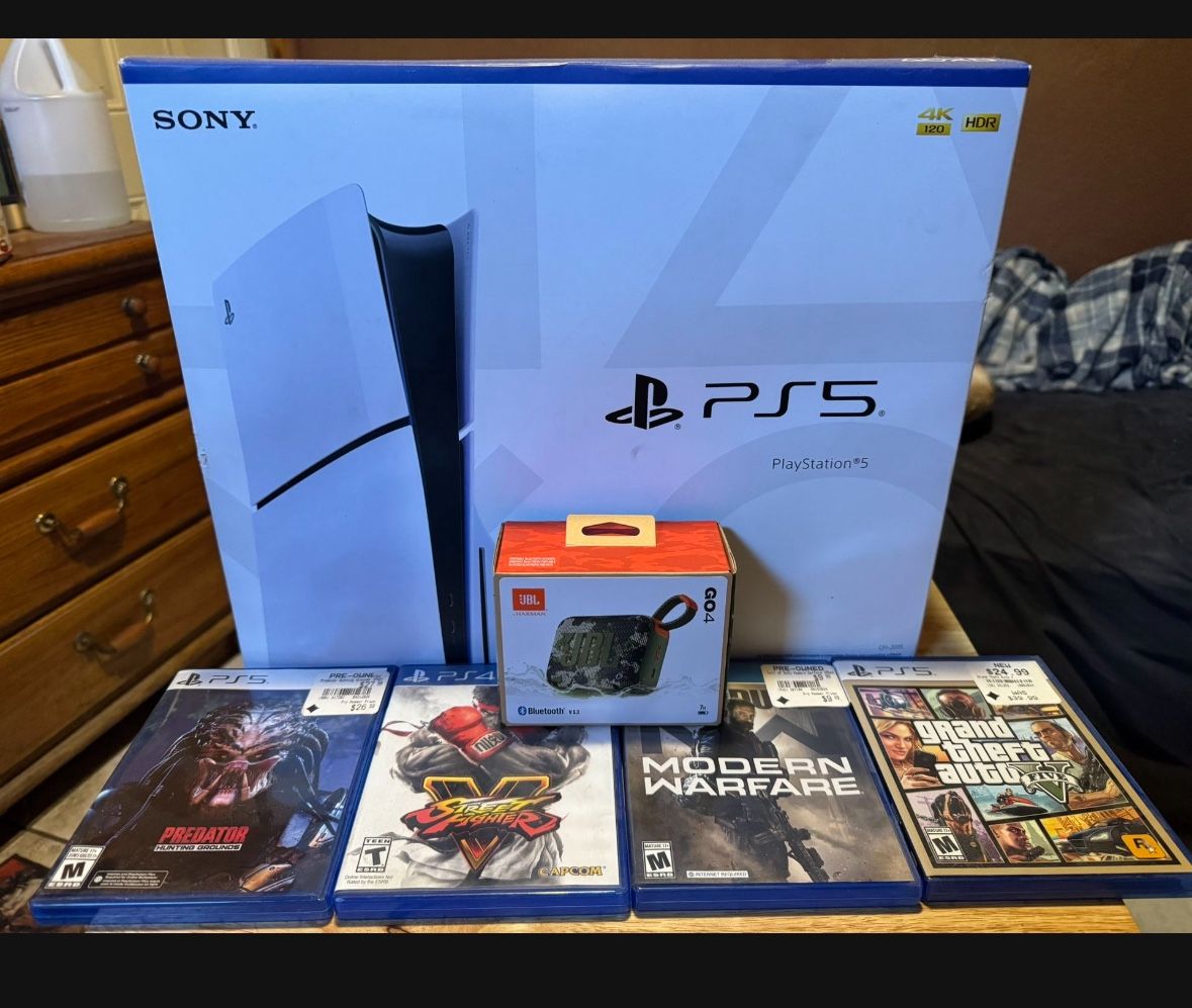 PS5 with games and speaker