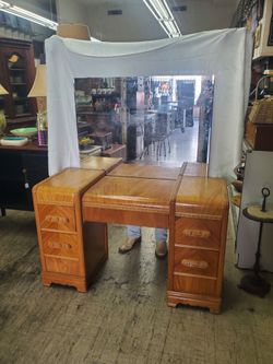 Waterfall Vanity With Mirror and Matching Bench Beautiful