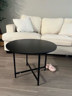 Round Black Coffee Table with Metal Legs