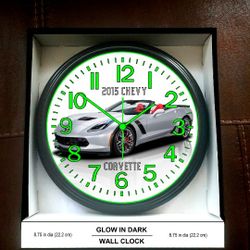 Corvette Glow in the Dark Wall Clock Garage Shop 2015 Wall Clock New!