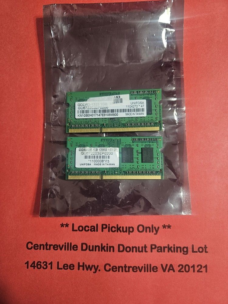 Two 1 GB DDR3 Laptop Memory (Local Pickup Only)