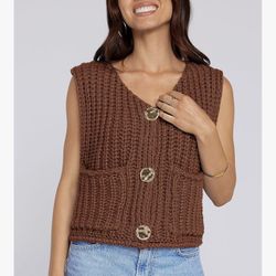 🆕 Women’s Cropped Sweater Vest Cute Crewneck Button Down Sleeveless Crop Knit Cardigan with Pocket