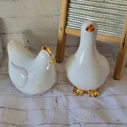 NEW Duck & Hen Chicken Ceramic Set Home Decor