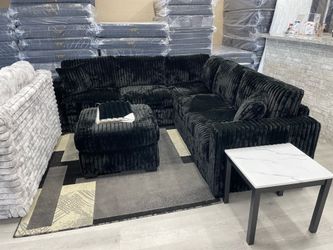CORDUROY SECTIONAL WITH OTTOMAN
