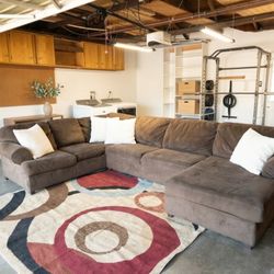 Free Delivery! Brown Sectional Couch Sofa Chaise Foot Rest Ottoman 