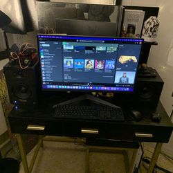 Black & Gold Modern Desk + Matching Mini Table (Set)