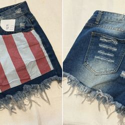 Boutique Destresed Denim Patriotic Stars and Strips Shorts Two sizes available: Large & XL 