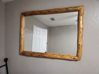 Rustic Natural Wood Framed Mirror