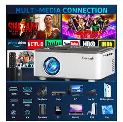 Pericat 200 ANSI 1080P HD Movie Projector with Built-in 15W Speaker, Compatible with Smartphone, TV Stick, XBox, USB, HDMI, PC