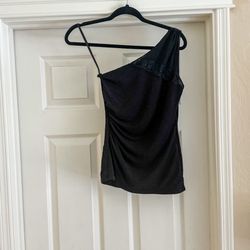 White House Black Market Black Draped One-Shoulder Top – Size XXS