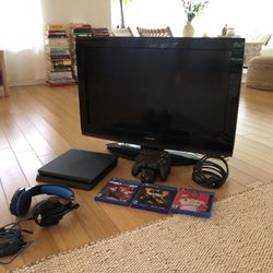 Whole package.  TV Toshiba 32 inches +  PS 4 Slim 1TB Console with Two DS4 Wireless Controller and Mytrix DS4 Fast Chargin