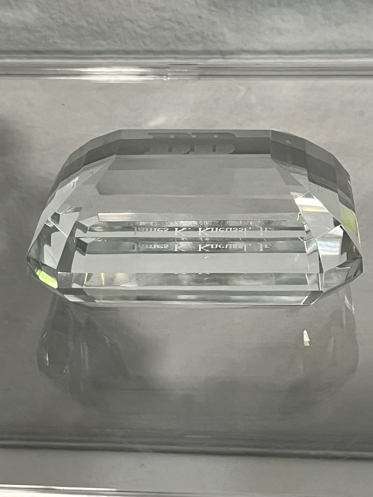 Signed Tiffany & Co Emerald Cut Crystal Paperweight 1985 DB For General Manager Meetings