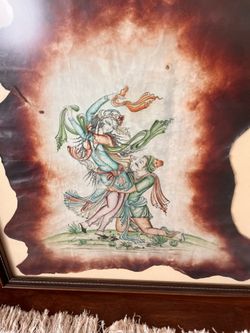 Gorgeous Miniature Painting On Cowhide In Frame